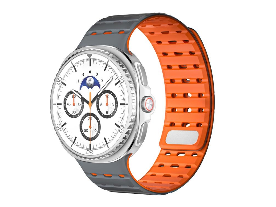 Bracelete Para Samsung Galaxy Watch 8 / 8 Classic - Silicone Magnético Respirável - Cinza E Laranja