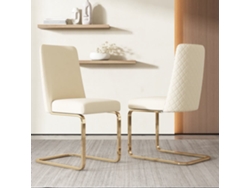 Silla Comedor Samt, 2 Unidades - Diseño Respaldo Diamante, Con Patas Metálicas Doradas - Beige