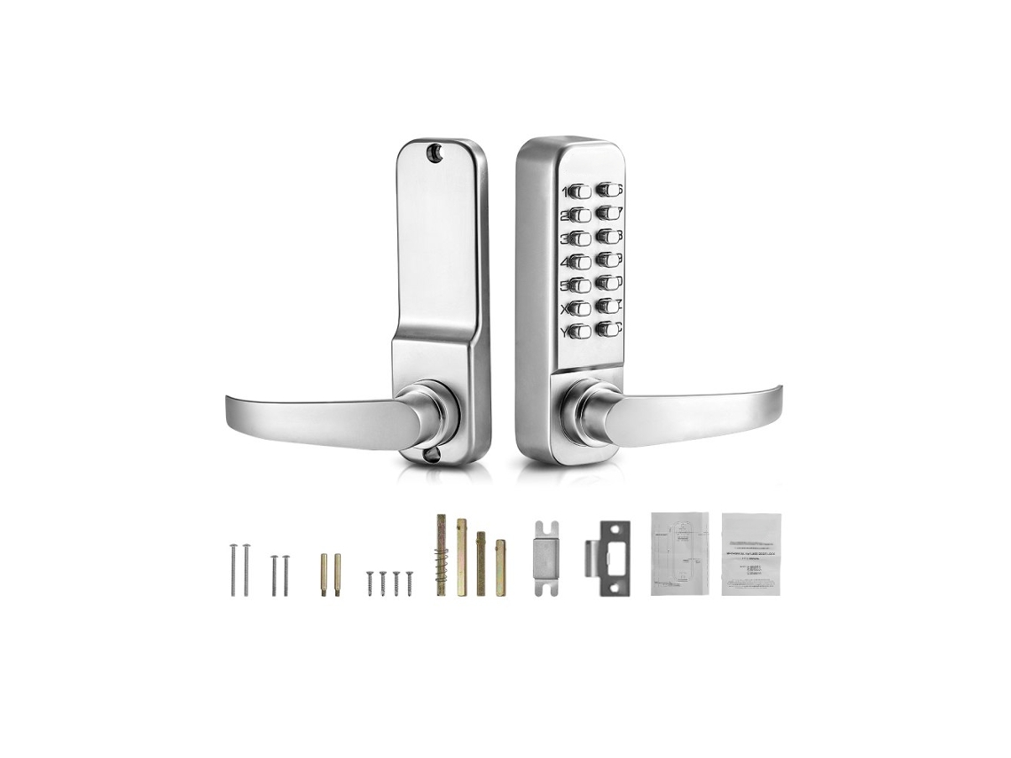 Cerradura mecánica de combinación Tekmaquinas de 14 llaves con manija reversible en color plata