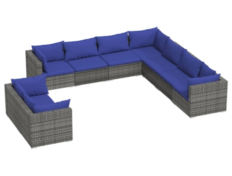 Conjunto 9 de muebles de jardín VIDAXL y cojines ratán sintético gris