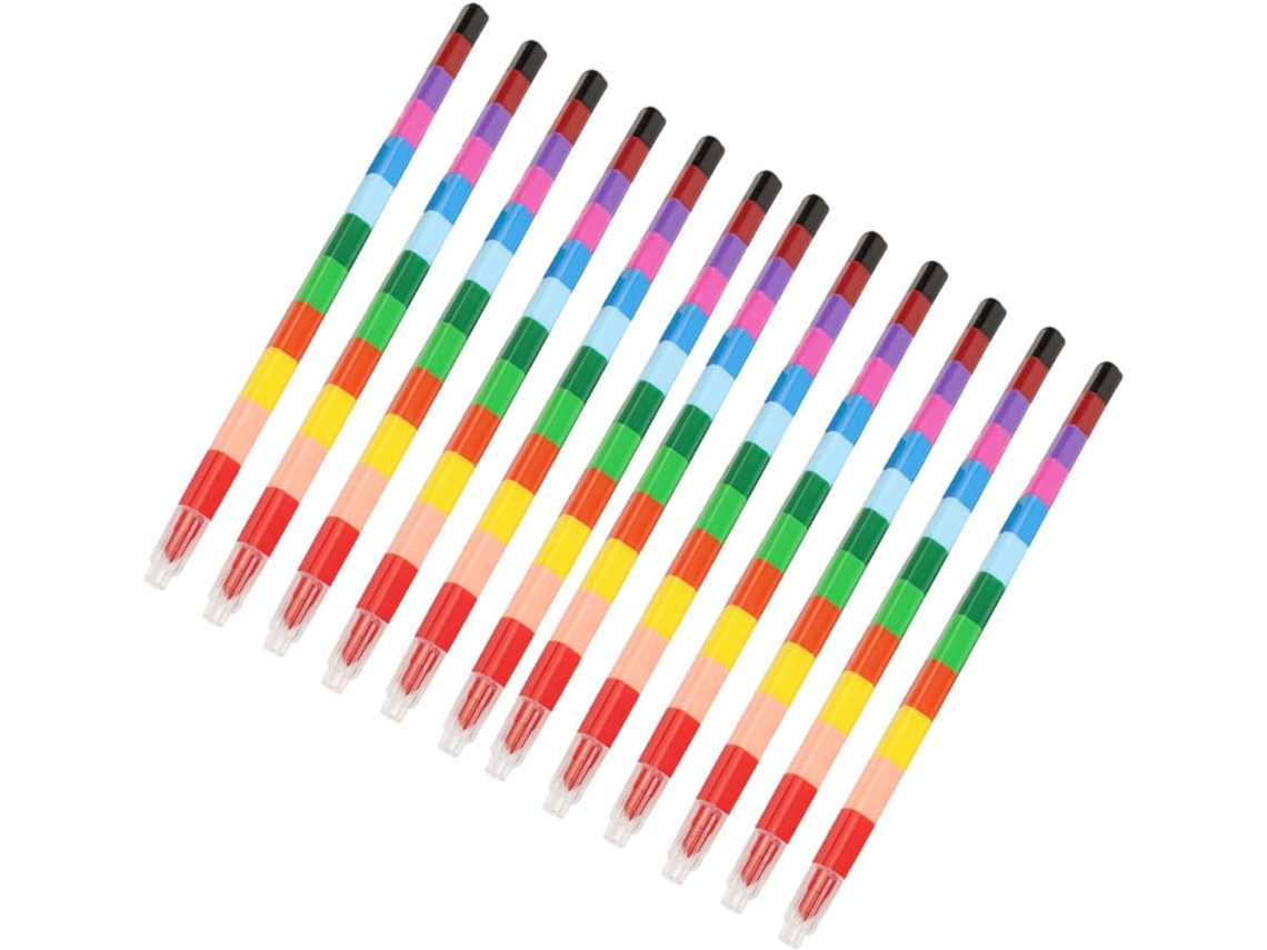 Juego de 16 lápices de colores apilables, ideales para actividades de colorear.