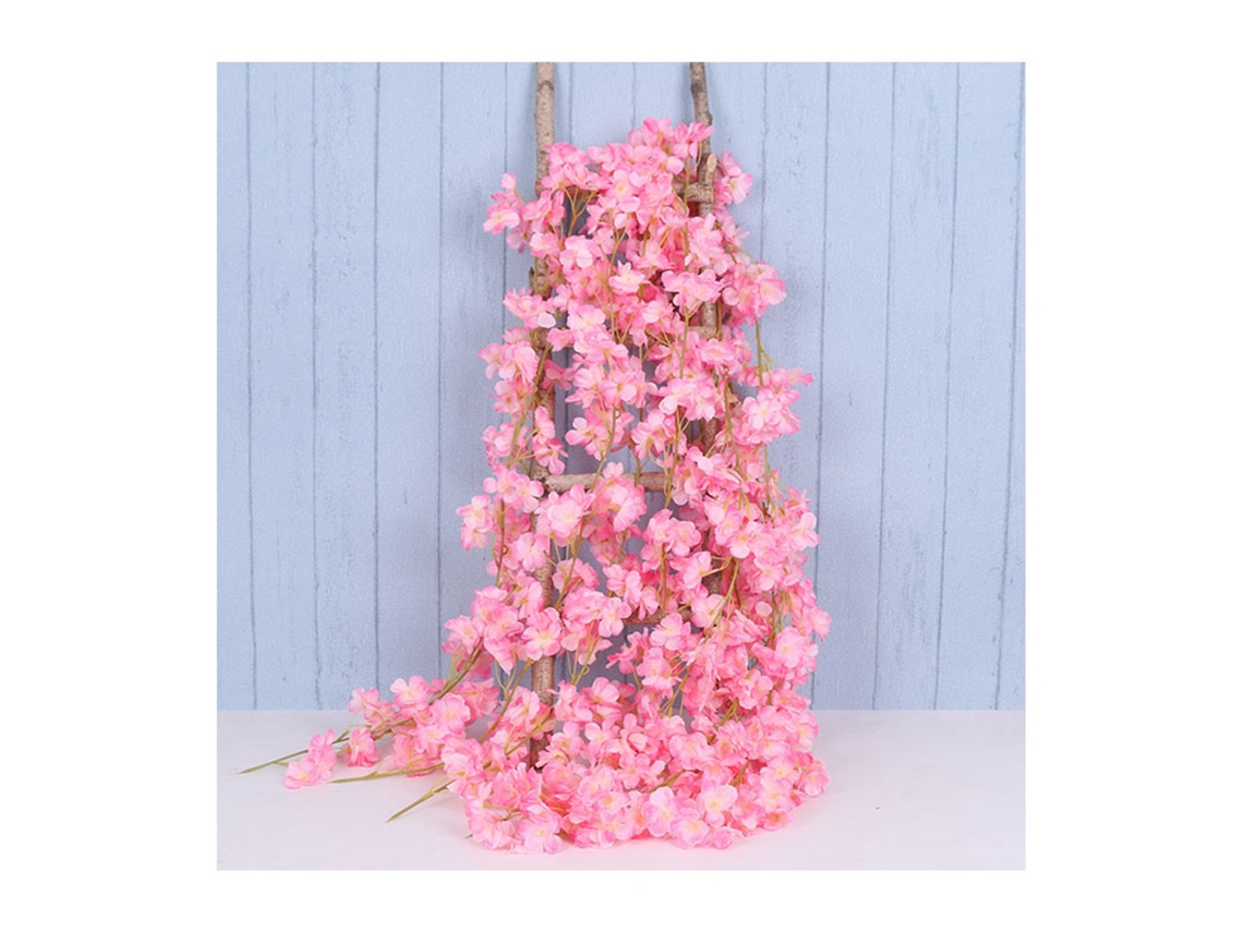 Corona artificial de flores de cerezo de 1,8 m, rosa oscuro