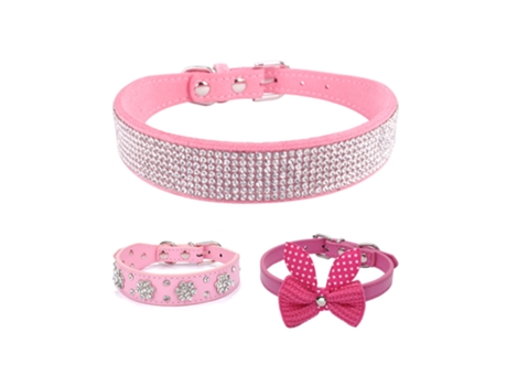 Collar de perro de cuero de PU Collar de perro de mosaico floral rosa con diamantes de imitación ajustable