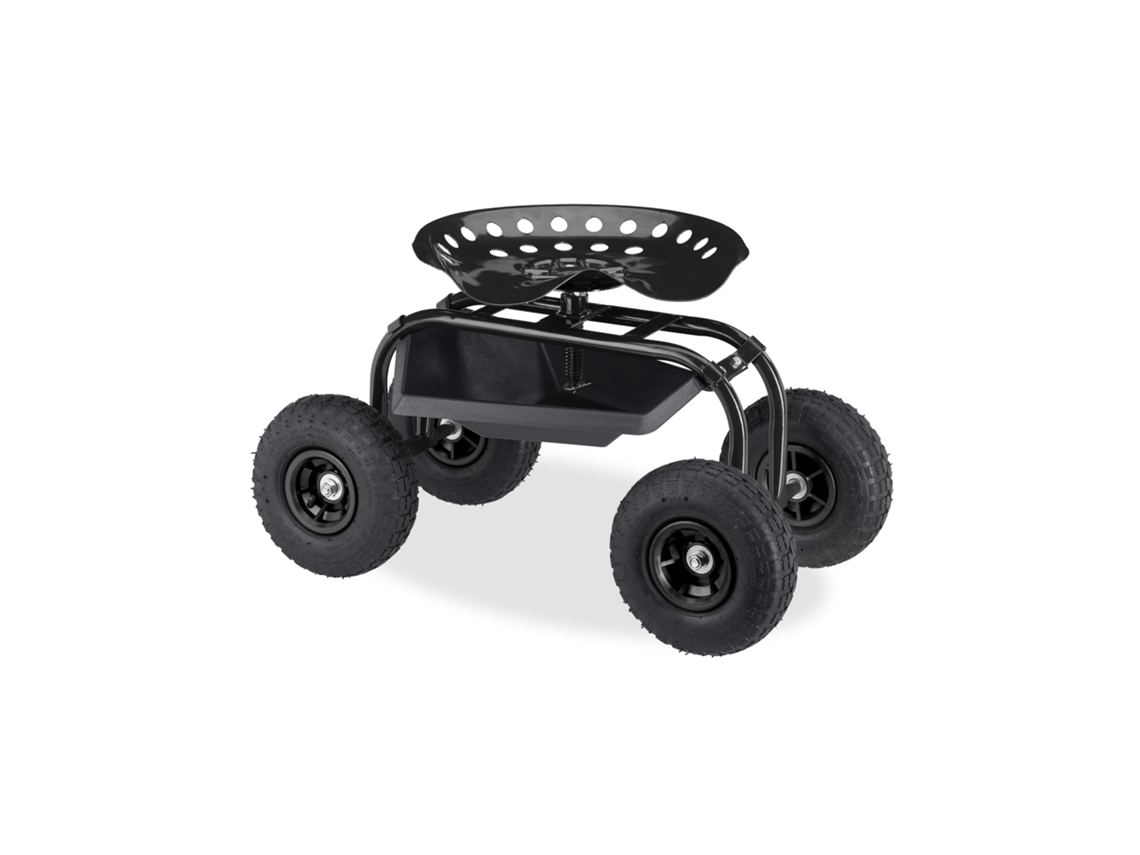 Relaxdays Asiento Con Ruedas Para Jardín, Jardinería Y Taller, 150 Kg, Altura Regulable 48-56 Cm, Silla Móvil, Negro