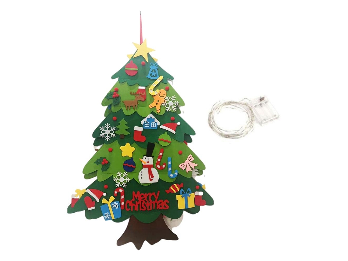 Árbol de Navidad de fieltro para niños, hecho a mano, con luces LED