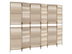 Biombo divisor de ambientes, 6 paneles en resina tejida beige, Dec031040