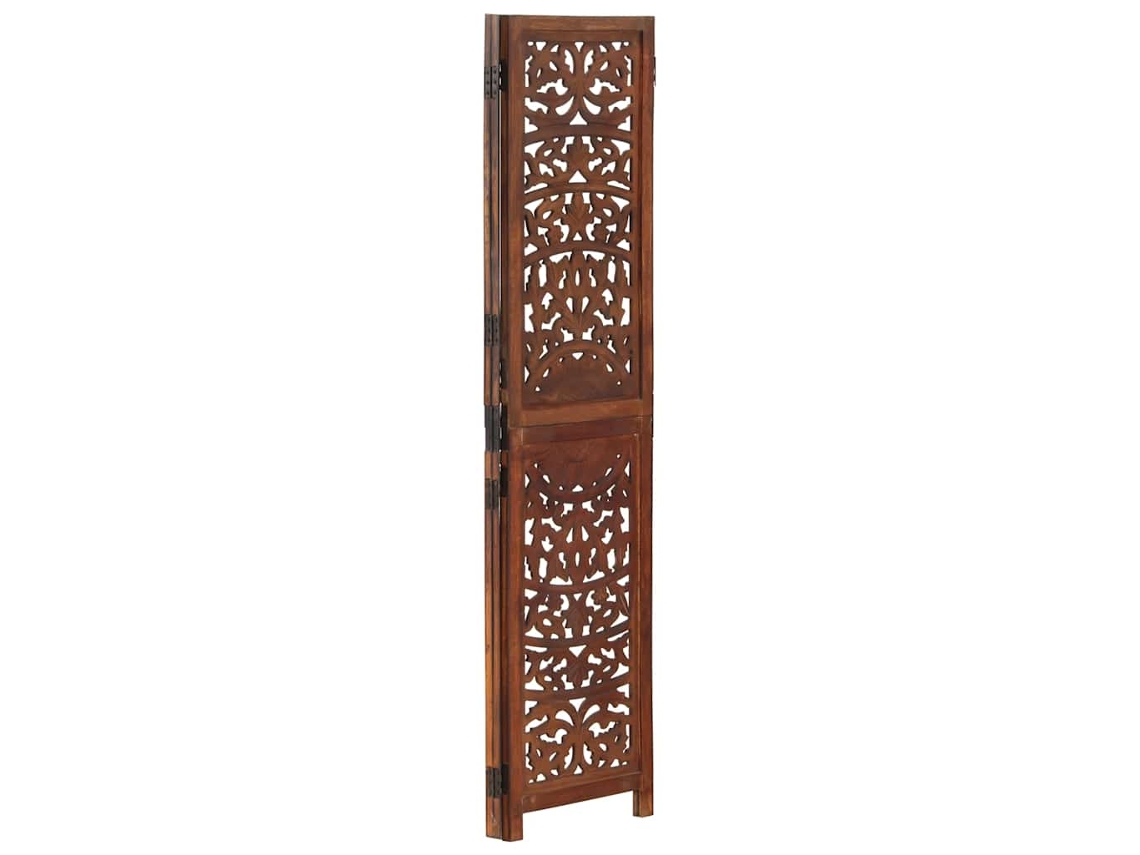 Biombo Divisor | Biombo Separador | Separador De Ambientes 3 Paneles Tallado A Mano Madera Mango Marrón 120x165 Cm