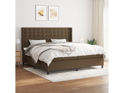 Cama Box Spring Con Colchón Tela Marrón Oscuro 200x200 Cm