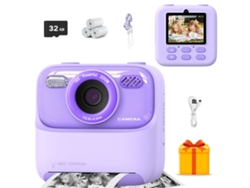 Câmera Digital Instantânea Infantil, Tela Grande de 2,4 Polegadas, Lentes Duplas Frontal e Traseira de 1080p, Memória de 32 Gb CZHHMART (roxa)