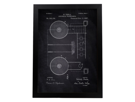 Póster NACNIC con Patente de Transformador Electrico. con Diseño de Patente Antigua