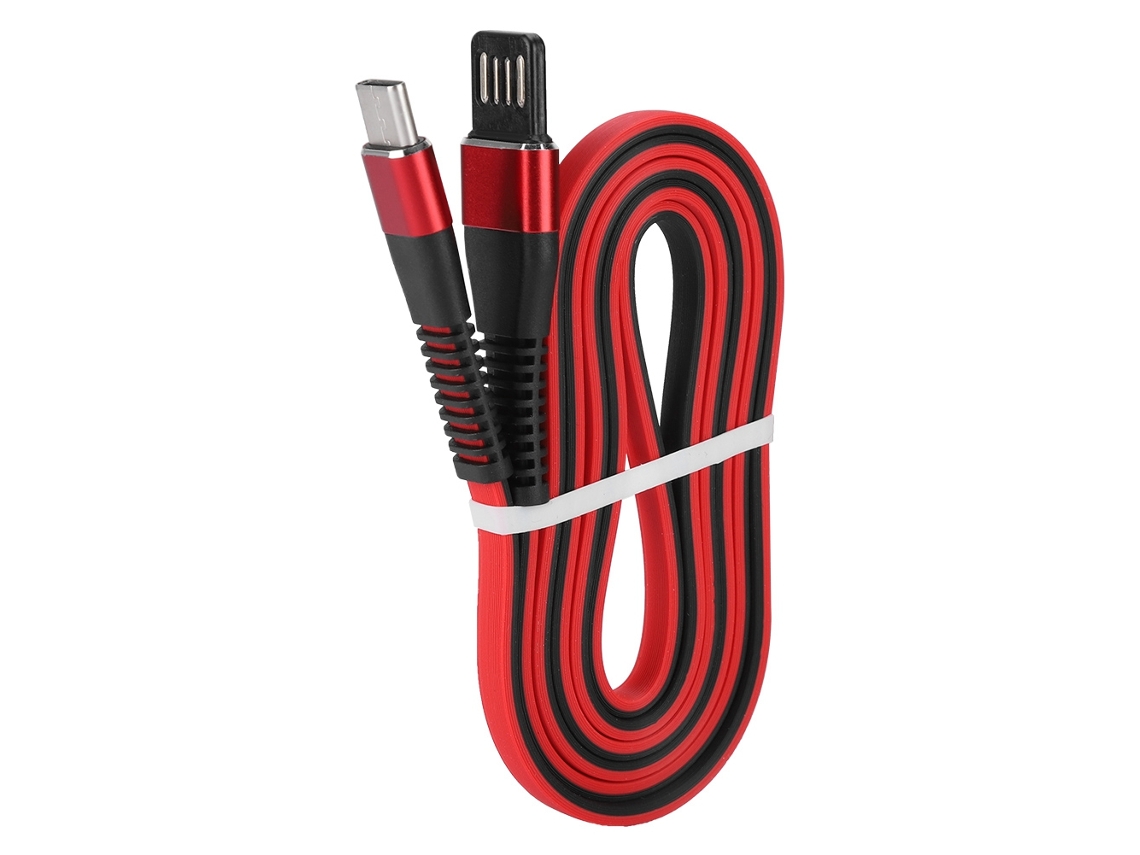 Cable De Datos Plano De Type-c Doble Lado 1m/3.3ft De Carga Rápida (rojo Y Negro)