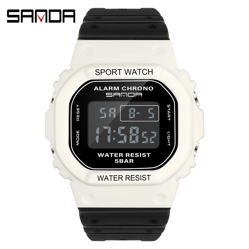 (correa Negra, Caja Blanca) Reloj Digital, Resistente Al Agua, Unisex.