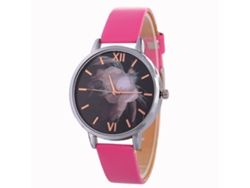 Reloj De Pulsera De Moda Para Mujer Con Esfera Negra Y Correa De Cuero (rosa Y Rojo)