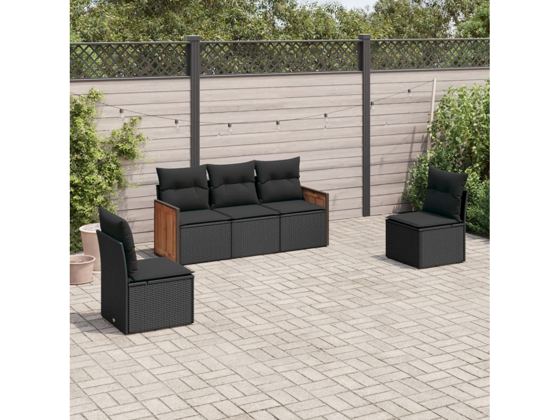 Conjunto de 5 sofás de jardín con cojines de mimbre sintético negro, Dkd Home Decor