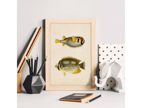 Póster NACNIC de Dos Peces Amarillo Gris y Negro en , Fondo Papel Vintage.