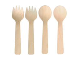 6 Cucharas + 6 Tenedores De Madera De 10 Cm