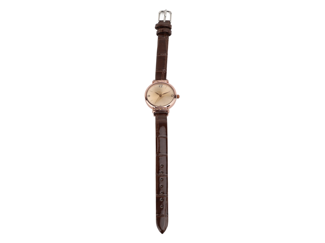 Reloj De Pulsera Clásico Y Sencillo Para Mujer En Piel Sintética Color Oro Rosa Con Movimiento De Cuarzo.