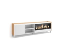 Mueble Tv, Televisión, 212x35x61cm, Para Tv Hasta 80", Chimenea Eléctrica Xxl, Diseño Industrial, Blanco Y Roble Soft