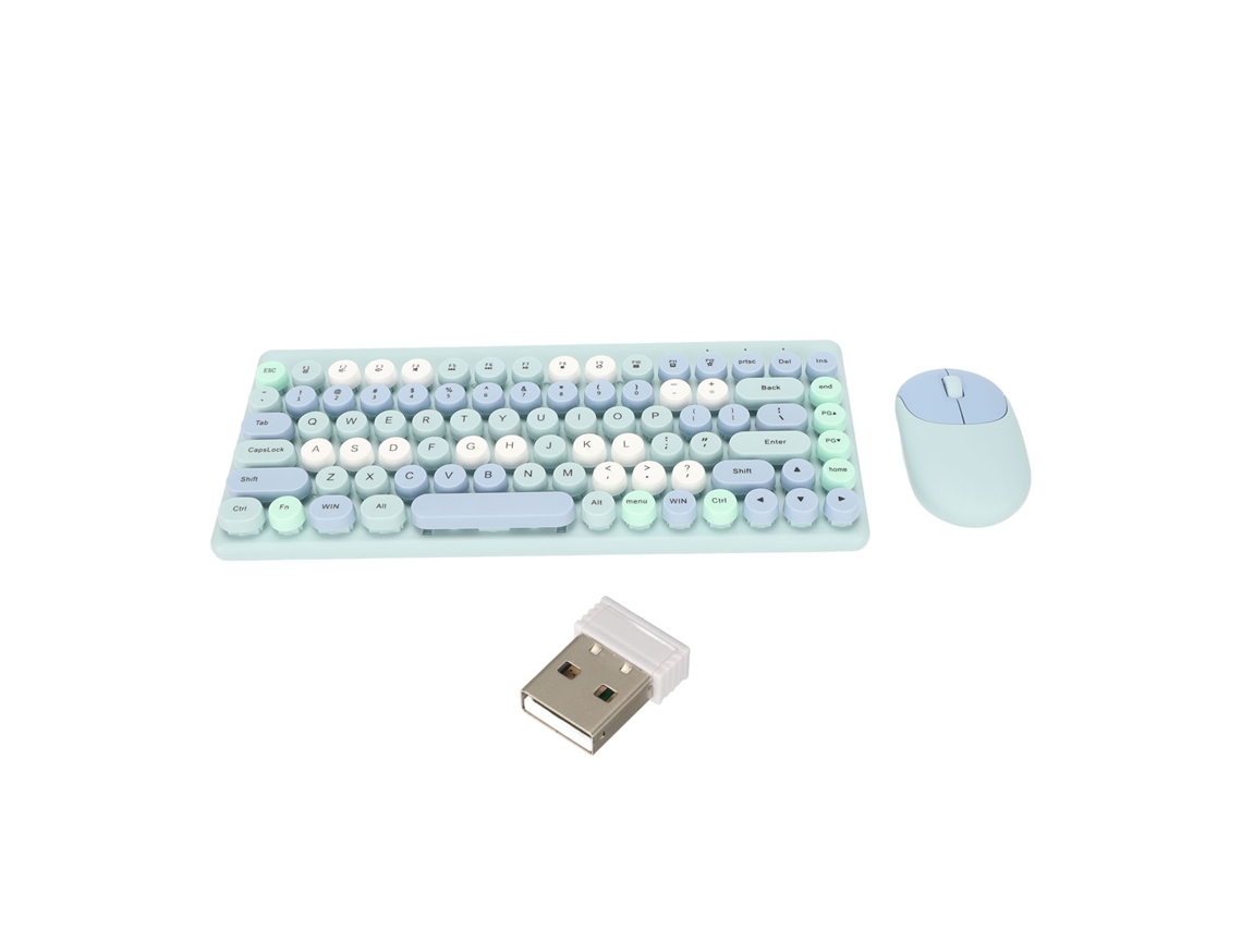 Combo Teclado E Mouse Sem Fio 2.4ghz 86 Teclas Colorido Com Receptor Usb Windows Pc Laptop Azul
