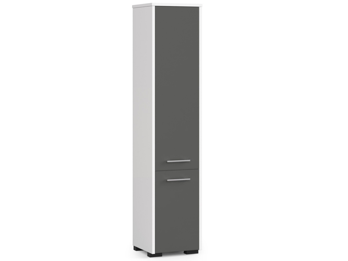 Columna De Baño Akord Fin Blanco 30 Cm 2 Puertas Frente En Color Grafito Gris 5 Estantes 30x30x140 Cm