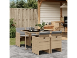 Conjunto de comedor de jardín de 5 piezas con cojines, mimbre, beige mixto, DKD Home Decor