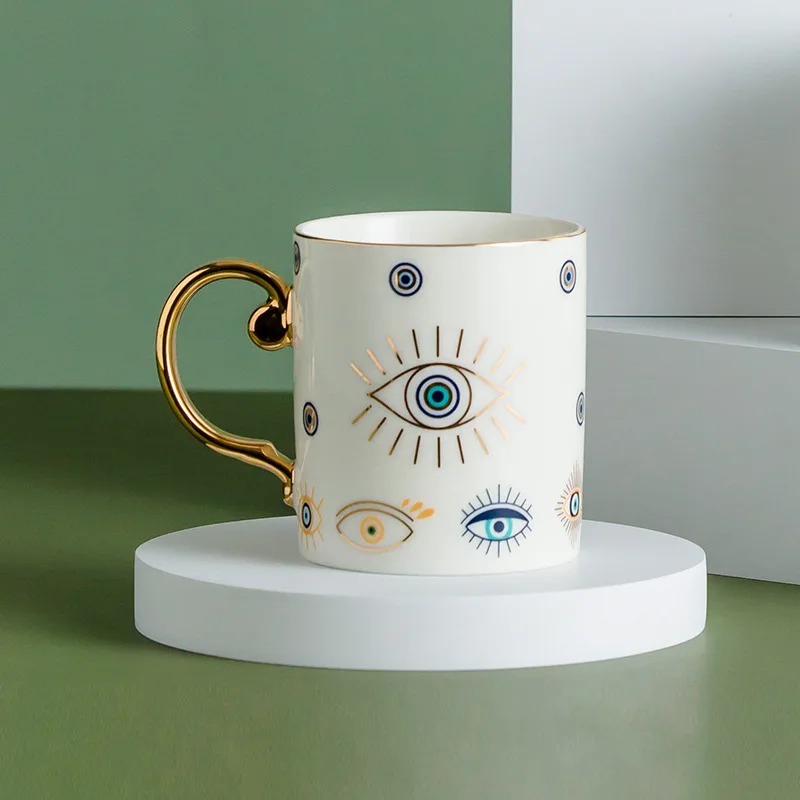 (estilo C 300 Ml) Taza De Café De Cerámica Con Diseño Nórdico Del Ojo Turco, Taza De Oficina De Lujo Con Borde Dorado
