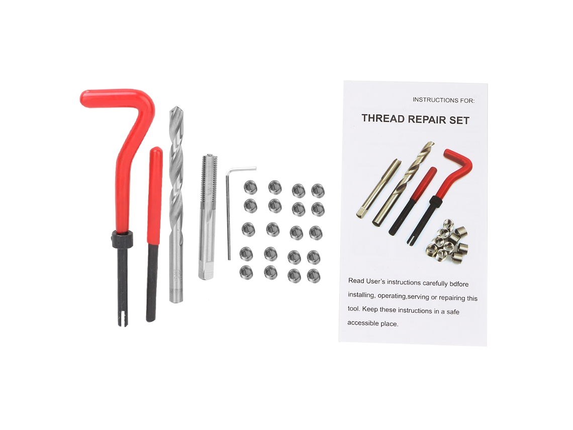 Kit De Reparación De Roscas Con Tornillos En Espiral M8*1.25, Broca Y 25 Llaves Hexagonales.