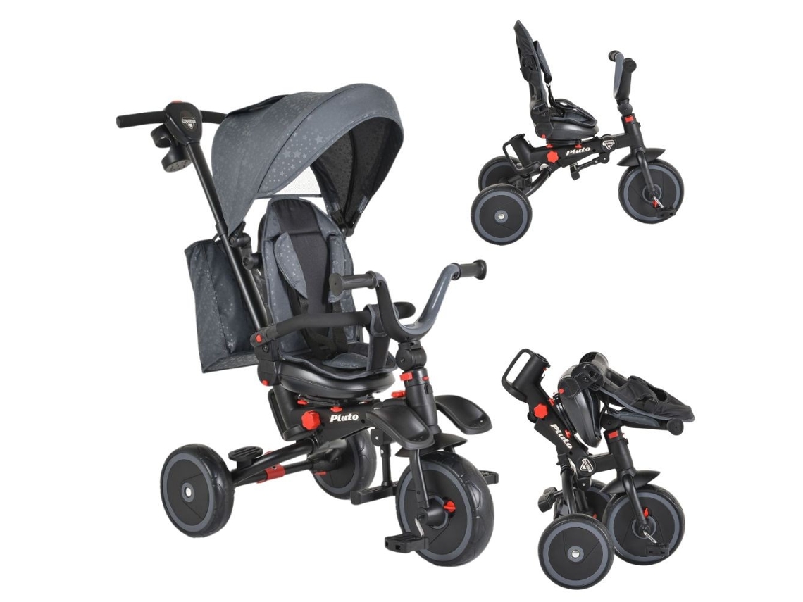 Triciclo Infantil Pluto Con Asiento Giratorio, Capota Y Mango Parental Hasta 25 Kg De Byox - Grey