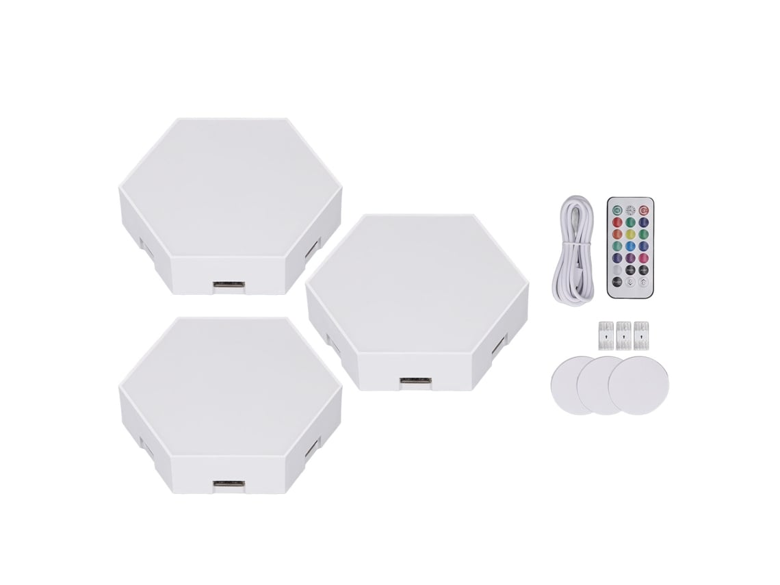 3 Juegos De Apliques Modulares Led Rgb Hexagonales Con Mando A Distancia Y Control Táctil Usb.