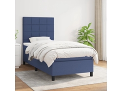 Estructura De Cama Con Muelles/Colchón 90X190 Cm Tela Azul