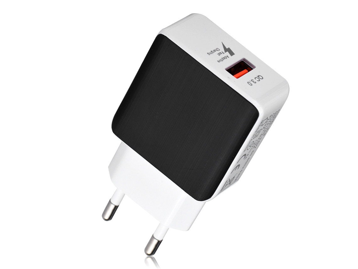 Cargador Adaptador De Pared Europeo Qc3.0 Puerto Usb Para Teléfonos Inteligentes Negro