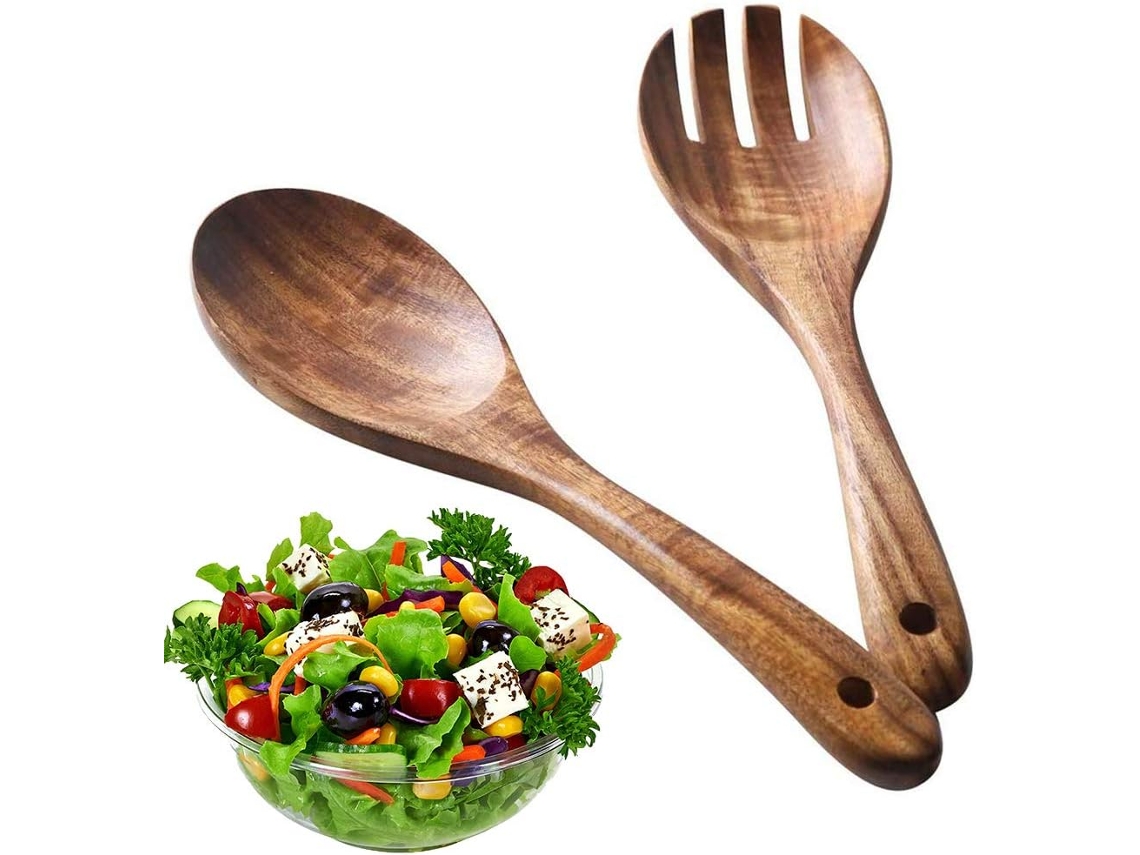Set de Cubiertos de Madera (2 Piezas) - Cubiertos de Ensalada Reutilizables NEVEANCE