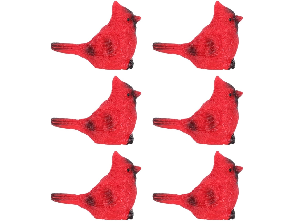 Conjunto 6 Figuras Pájaros Cardenales Rojos Resina,
