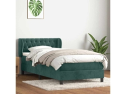 Cama Box Spring Con Colchón Terciopelo Verde Oscuro 80x220 Cm