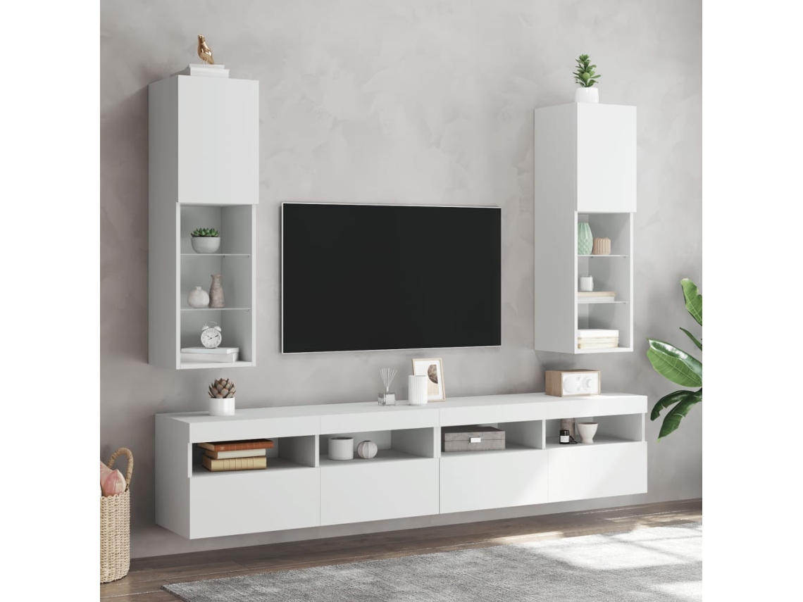 Muebles De Tv Con Luces Led 2 Uds | Mueble De Salón | Cabinet De Tv Blanco 30,5x30x102 Cm Wsd868981