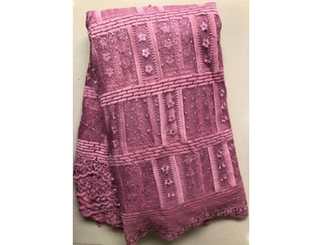 Tela De Encaje En La Red De Tela De Tul Con Piedras (Rosa - 5 Yardas)