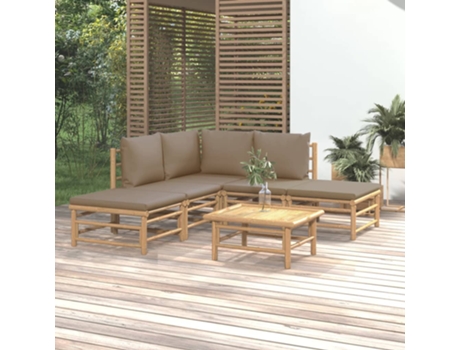 Conjunto 6 de muebles de jardín VIDAXL bambú con cojines gris taupé