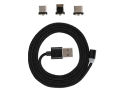 Cable De Datos De Carga Rápida Magnética Tejido De Nailon 3 En 1 Para Android/lightning/type-c Negro