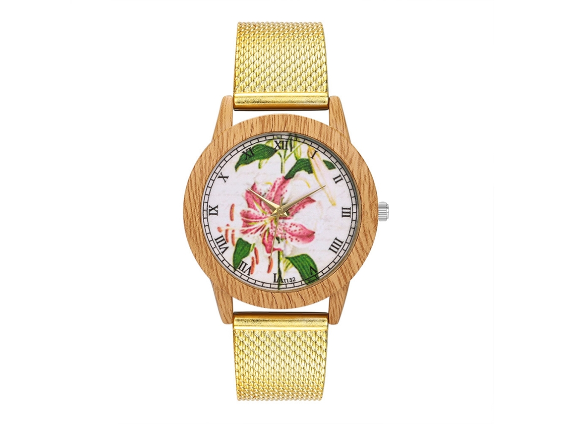 Reloj De Cuarzo Con Correa De Silicona Estampado Floral Unisex Casual Oro Zhoulianfa
