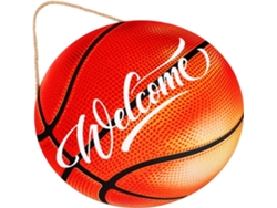 Letrero Bienvenida Redondo Madera Ligero Forma Balón Baloncesto Decoración Pared Versátil Bares Hoteles Regalo