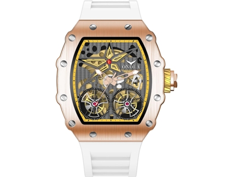 VEANXIN Relojes Reloj Hueco Correa de Silicona Reloj de Pulsera Impermeable-Oro rosa blanco