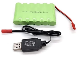 Pieza para Teledirigidos 1 Pieza 7.2V 2400mAh Ni-MH AA JST Batería recargable y cable cargador USB