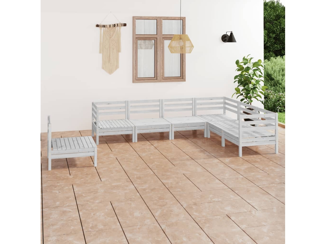 Conjunto de salón de jardín de 7 piezas de pino macizo blanco Dkd Home Decor
