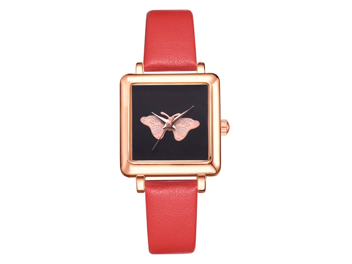 Reloj De Pulsera Casual Para Mujer Lvpai Con Correa De Piel Sintética Y Esfera Cuadrada Roja.