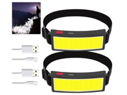 Linterna Frontal Led 2 Paquetes Linterna Frontal Recargable Luz Cob Linterna Frontal Impermeable para Adultos Negro YEMAESRE
