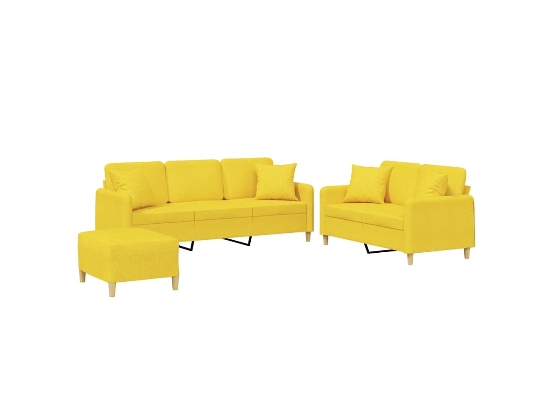 Maison Exclusive - Juego De Sofás Con Cojines 3 Piezas Tela Amarillo Claro