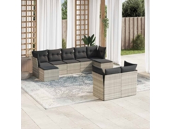 Conjunto de sofá de jardín de 9 piezas con cojines en mimbre gris claro, Dkd Home Decor