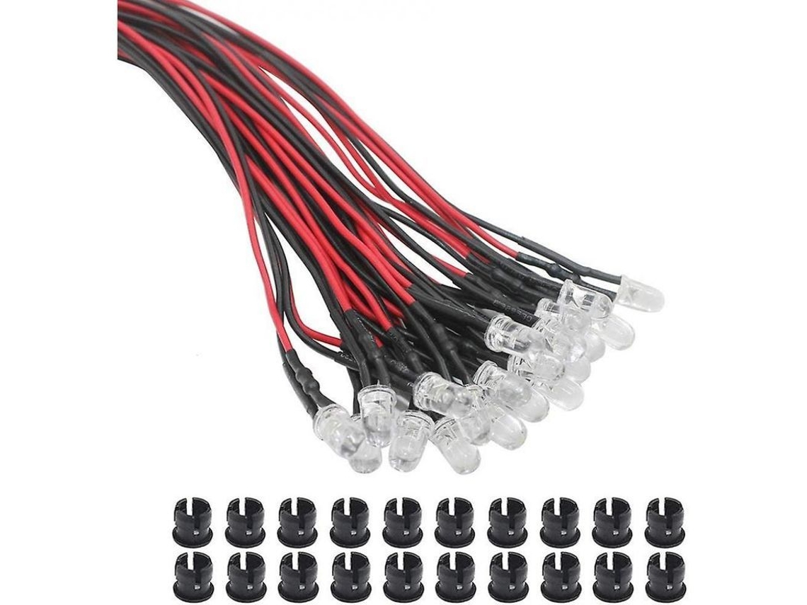 Kit De 20 Leds De 3 Mm Con Cable De 20 Cm, 12 V Cc, Anillos De Montaje, Luz Blanca Cálida Qeo