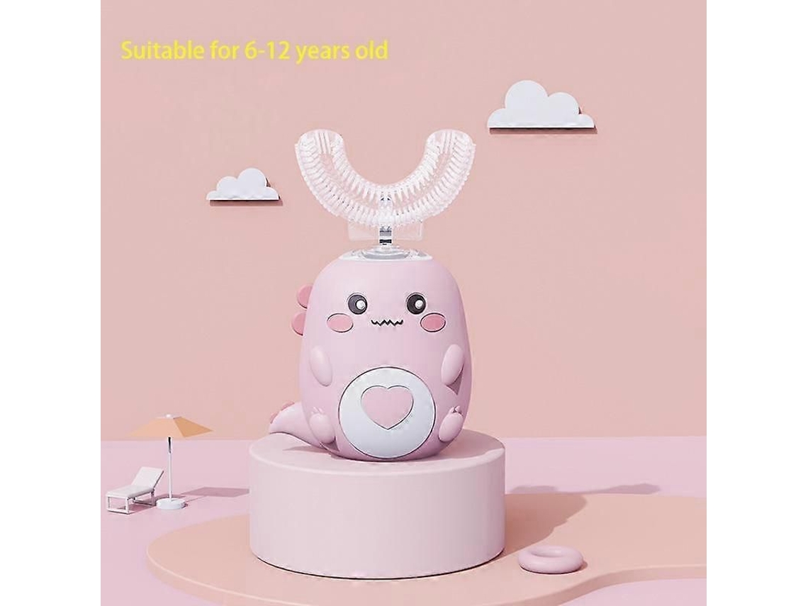 Cepillo de dientes eléctrico infantil en forma de U, giratorio 360 grados, con diseño de dibujos animados, recambios de silicona, automático GOKOCO