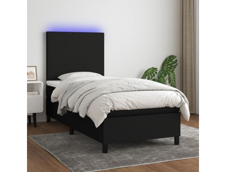 MAISON EXCLUSIVE Cama con somier con colchón y LED 90x200 cm Tela negra